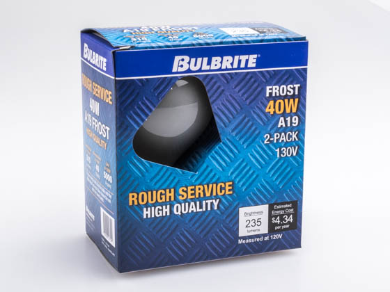 Bulbrite 107140 40A/RS-2PK 40W 130V A19 Rough Service Bulb, 2 Pack E26 Base 130v