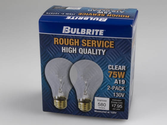 Bulbrite 107275 75A/CL/RS-2PK 75W 130V Clear A19 Rough Service Bulb, 2 Pack E26 Base