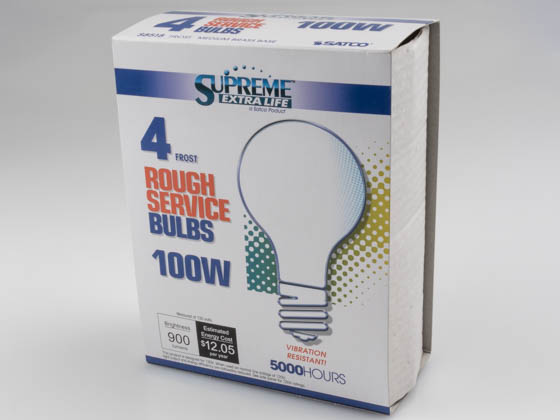 Satco Products, Inc. S8518 100A/RS Satco 100W 130V A19 Rough Service Bulb, E26 Base, 4 Pk.