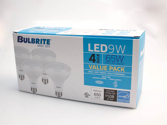 Bulbrite 773352 LED9BR30/830/4PK Dimmable 9W 3000K BR30 LED Bulb