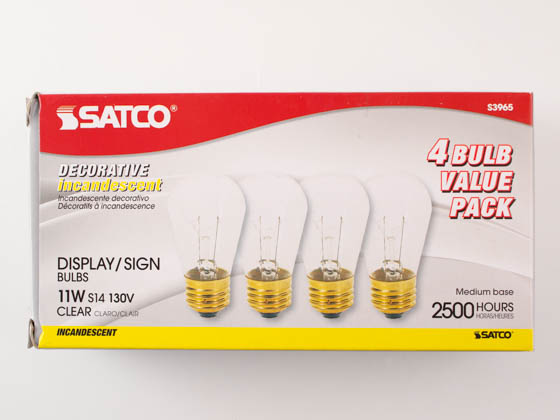 Satco Products, Inc. S3965 11S14 MED BASE CLEAR 130V Satco 11W 130V S14 Clear Sign or Indicator Bulb, E26 Base