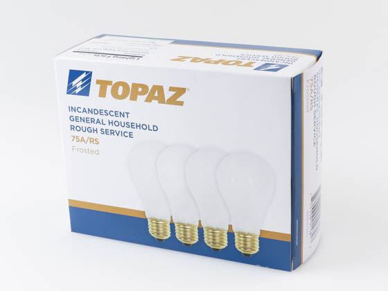 Topaz Lighting 77728 75A/RS-51 Topaz 75W 130V A19 Rough Service Bulb, 4 Pack, E26 Base