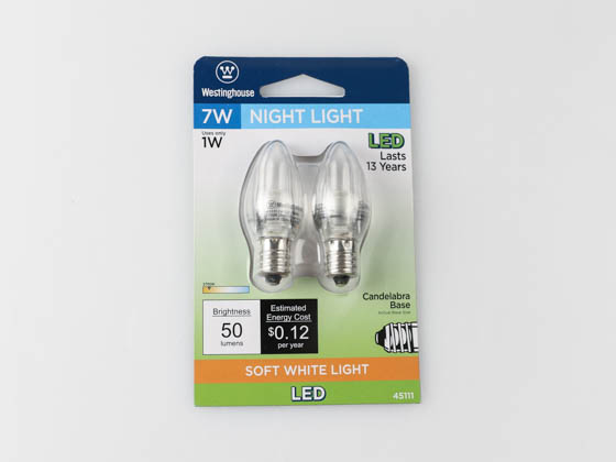 Westinghouse 45111 1C7/LED/CL/CB/27 2CD Non-Dimmable Clear 1W C7 Night Light LED Bulb, Enclosed Rated