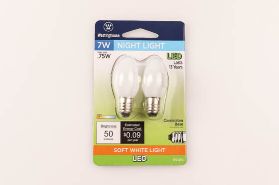 Westinghouse 55109 0.75C7/LED/F/CB/27 2CD Non-Dimmable Frosted 0.75W C7 Night Light LED Bulb, Enclosed Rated