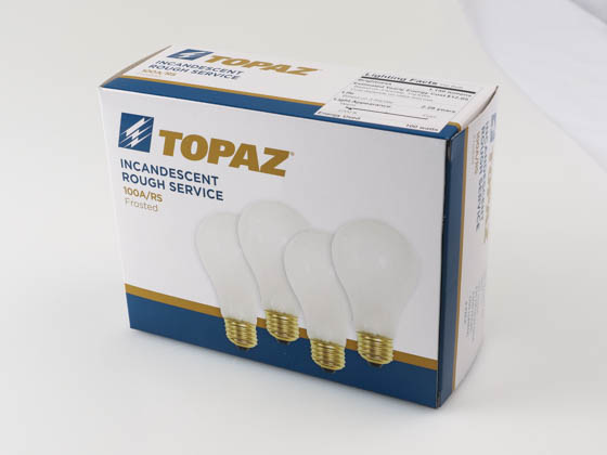 Topaz Lighting 77677 100A/RS-51 Topaz 100W 130V A19 Rough Service Bulb, E26 Base, 4-Pack