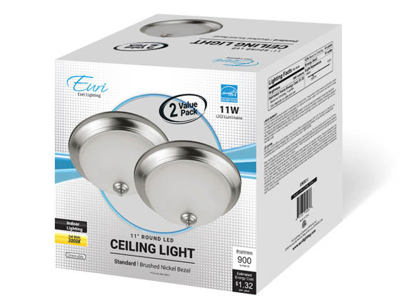 Euri Lighting EIN-CL39BN-2030e-2 11 Watt, 11" 3000K Flushmount LED Fixture, Brushed Nickel Finish
