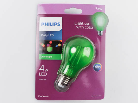 Philips Lighting 538249 4A19/LED/GREEN/G/E26/ND Philips Non-Dimmable 4 Watt Green A19 Filament LED Party Bulb, Outdoor Rated