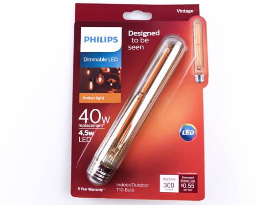 Philips Lighting 470435 4.5T10/VIN/822/E26/CL/GL/DIM Philips Dimmable 4.5W 2200K Vintage T10 Filament LED Bulb, Outdoor Rated