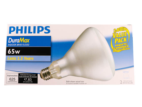 Philips Lighting 533604 65BR/FL60/LL 120V Philips 65W 120V BR40 Frosted Long Life Reflector Flood E26 Base