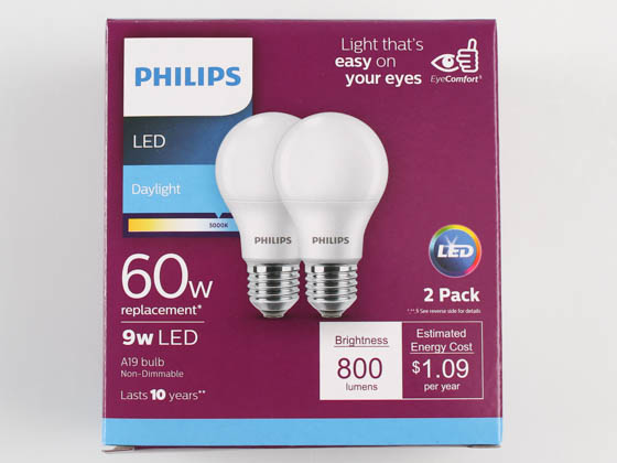 Philips Lighting 548230 9A19/LED/850/FR/P/ND Philips Non-Dimmable 9 Watt 5000K A19 LED Bulb