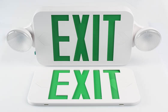 MaxLite 14101489 EXC-GW Maxlite LED Dual Head Exit/Emergency Sign with LED Lamp Heads, Battery Backup, Green Letters, Title 20 Compliant
