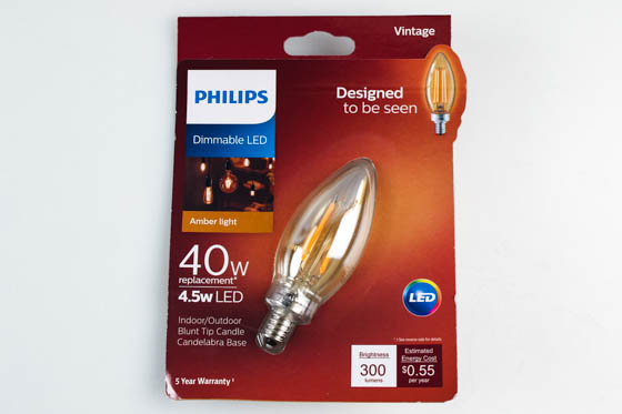 Philips Lighting 537621 4.5B11/VIN/820/E12/CL/GL/DIM Philips Dimmable 4.5W 2000K Decorative Vintage Filament LED Bulb, Outdoor Rated