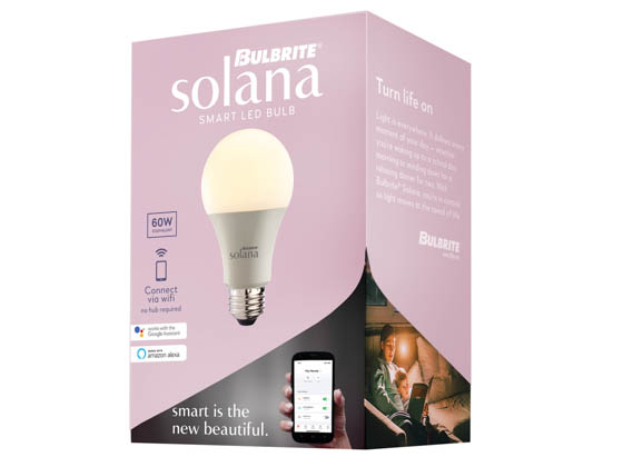 Bulbrite 190120 SL8WA19/W/FR/1P Solana WiFi White Color Adjusted A19 LED Bulb, No Hub Needed, Title 24 Compliant