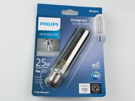 Philips Lighting 543132 4T10/MOD/840/E26/CL/GL/DIM Philips Dimmable 4W 4000K Smokey Finish Filament T10 LED Bulb, Wet Rated