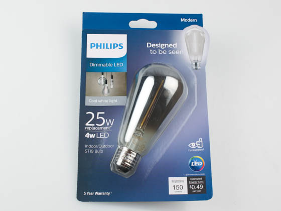 Philips Lighting 543140 4ST19/MOD/840/E26/CL/GL/DIM Philips Dimmable 4W 4000K Smokey Finish Filament ST19 LED Bulb, Wet Rated