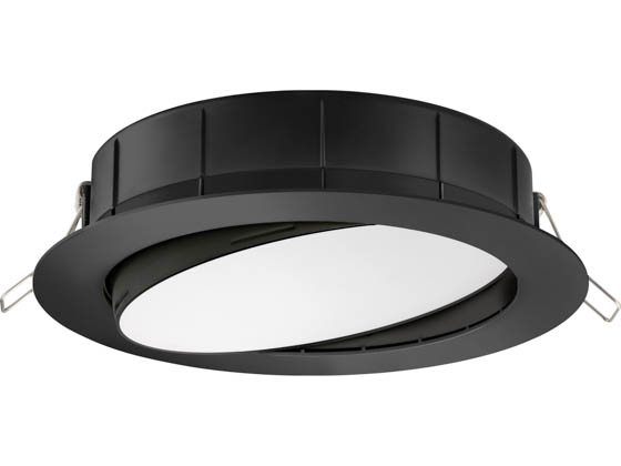Lithonia Lighting 254HNM WF6 ADJ LED 30K40K50K 90CRI MB M6 Lithonia WF6 ADJ Wafer, 12W, 120V 3000/4000/5000K Color Switchable Dimmable LED 6" Tilt Adjustable Gimbal Recessed Downlight, Black