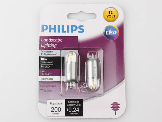 Philips Lighting 475418 2T5/LED/830/ND/12V 6/2BC Philips Non-Dimmable 2W 12V 3000K T5 Wedge LED Bulb, Title 20 Compliant