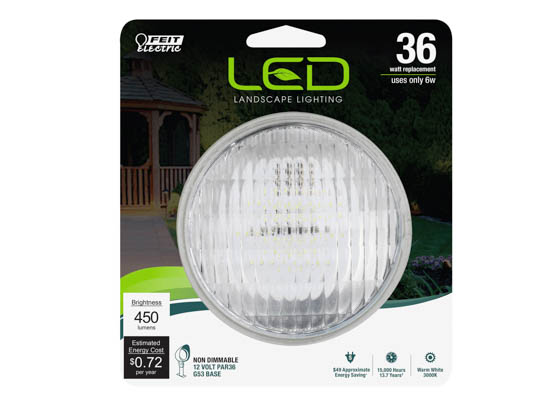 Feit Electric BPLVPAR3636/LED 6 Watt PAR36 LED Feit 6 Watt PAR36 Non-Dimmable LED Landscape Bulb, 12 Volt, 3000K