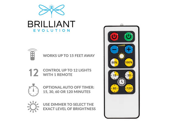 Brilliant Evolution BRRC120IR4 4-Pack LED White Undercabinet Wireless/Battery Operated Light Fixtures with Two Remotes