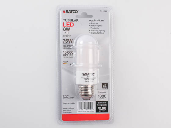 Satco Products, Inc. S11219 8T10/LED/HL/40K/FR/ND/CD Satco 8 Watt High Lumen T10 Frosted LED Lamp, Non-Dimmable, 4000K, E26 Base