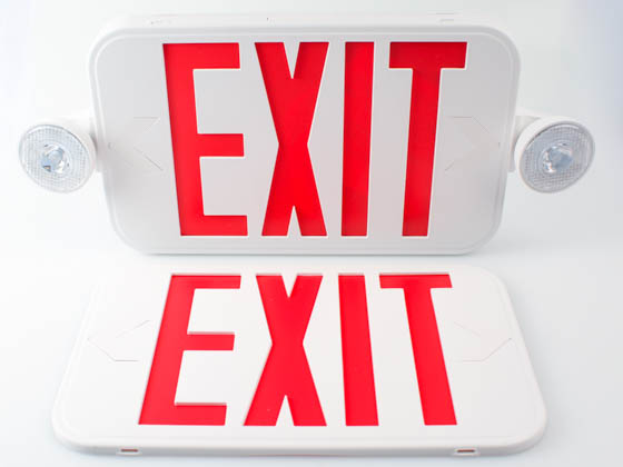 MaxLite 105543 EXTC-RW Maxlite LED Dual Head Exit/Emergency Sign With LED Lamp Heads, Battery Backup, Red Letters