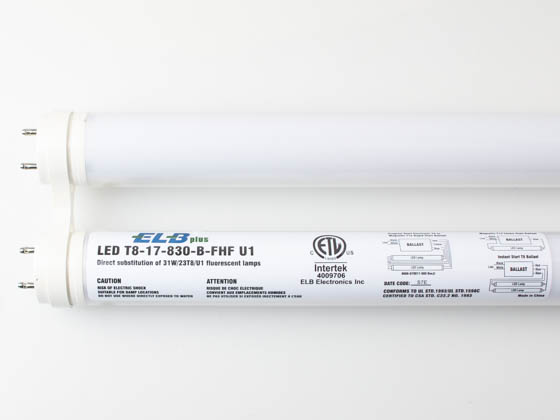 ELB Electronics LEDT8-17-830-B-FHF U1 Dimmable 17 Watt, 1.6" Gap 3000K T8 U-Bend LED Bulb, Ballast Compatible