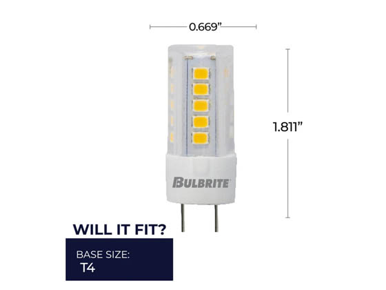 Bulbrite 770624 LED4G4/30K/12 Dimmable 4W 12V 3000K JC LED Bulb, G4 Base, Enclosed Rated