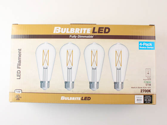 Bulbrite 776242 LED7ST18/27K/FIL/D/B/2/4 Dimmable 7W 2700K ST-18 Filament LED Bulb, Enclosed Fixture Rated