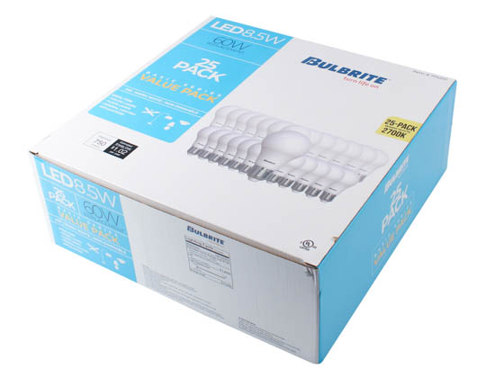 Bulbrite 774251 LED8A19/B60W/827/25P 8.5 Watt Non-Dimmable A19 LED Bulb, 2700K, 60 Watt Equivalent