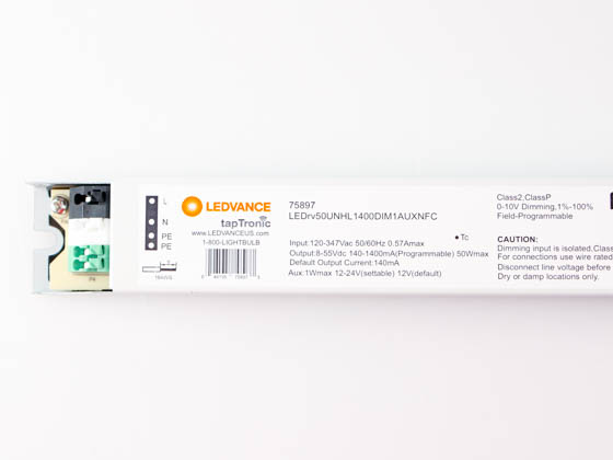 LEDVANCE 75897 LEDrv50UNHL1400DIM1AUXNFC LEDvance tapTronic 50W Linear Field Programmable Constant Current LED Driver, 120-347V