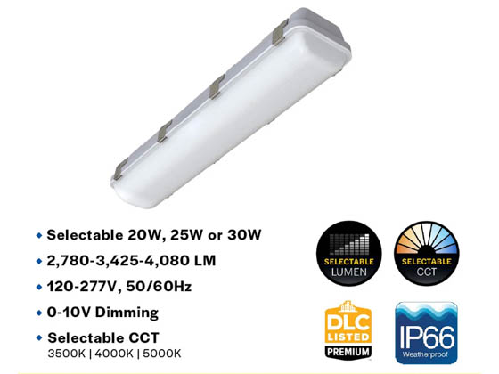Halco Lighting 28110 LVPT-2-LS-CS-U Halco 24" Vapor Tight LED Fixture Wattage and Color Selectable Includes Control Ready Port