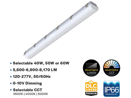 Halco Lighting 28111 LVPT-4-LS-CS-U Halco 48" Vapor Tight LED Fixture Wattage and Color Selectable Includes Control Ready Port