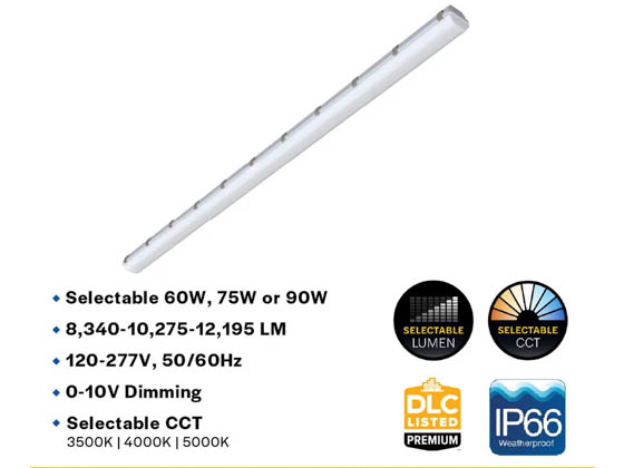 Halco Lighting 28112 LVPT-8-LS-CS-U Halco 96" Vapor Tight LED Fixture Wattage and Color Selectable Includes Control Ready Port