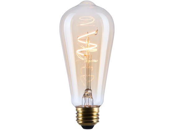 Satco Products, Inc. S14206 3.5ST19L/920/E26/GCAC/D Satco Dimmable 3.5W 2000K Vintage ST-19 Amber Coil Filament LED Bulb, Enclosed Fixture Rated