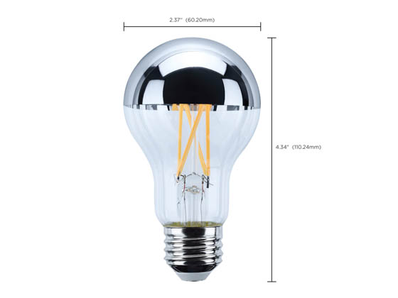 Satco Products, Inc. S12537 8A19/SLVR/LED/927/120V Satco Dimmable 8W 2700K 90 CRI Half Mirror A19 Filament LED Bulb, Enclosed Fixture and Wet Rated