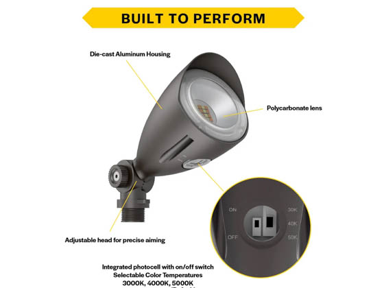 Halco Lighting 25590 MBUL-10-CS-U-BZ Halco LED Bullet Flood 10W 60° Wide Beam 3000/4000/500K Selectable Knuckle Mount Bronze Finish