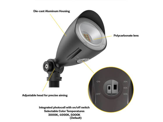Halco Lighting 25592 MBUL-10-CS-U-BL Halco LED Bullet Flood 10W 60° Wide Beam 3000/4000/500K Selectable Knuckle Mount Black Finish