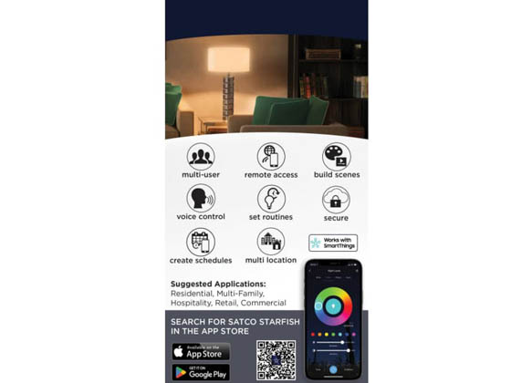Satco Products, Inc. S11100 A19/10W/LED/RGBTW/SF Satco Starfish Smart Wi-Fi 10 Watt LED Color Changing and Tunable White A19 Lamp