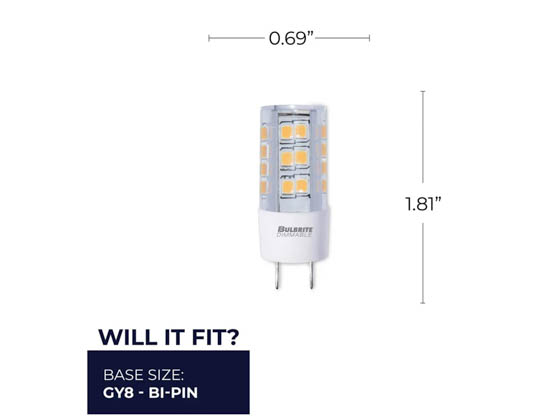 Bulbrite 770588 LED4GY8/27K/120/D Dimmable 4.5W 2700K T6 LED Bulb, GY8 Base, Enclosed Rated