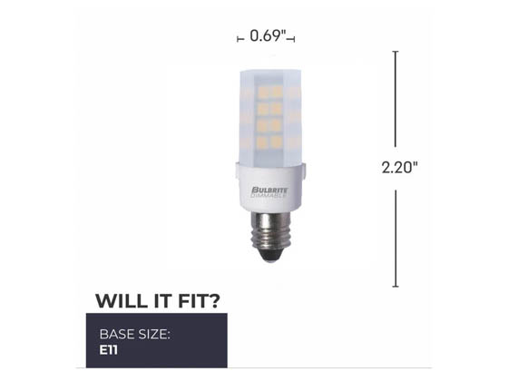 Bulbrite 770593 LED4E11/27K/120/F/D T6 LED Bulb, 4.5W Dimmable, E11 Base, Frosted, 2700K Warm White