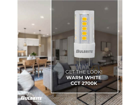 Bulbrite 770623 LED4G4/27K/12 Dimmable 4W 12V 2700K JC LED Bulb, G4 Base, Enclosed Rated
