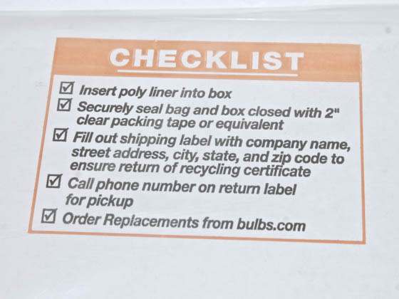 Complete Recycling Solutions RC8FB RC 8-Foot Lamp Recycling Container DISCONTINUED (USE ASB122) 8 Foot Fluorescent Bulb Recycling Container  (Not For Sale Outside of the 48 Contiguous United States Due To Freight Carrier Restrictions.)