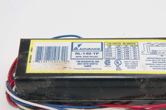 Advance Transformer RL140TP RL140TP (120V) (no longer available) Philips Advance 120 Volt One Lamp F40T12 Magnetic Ballast