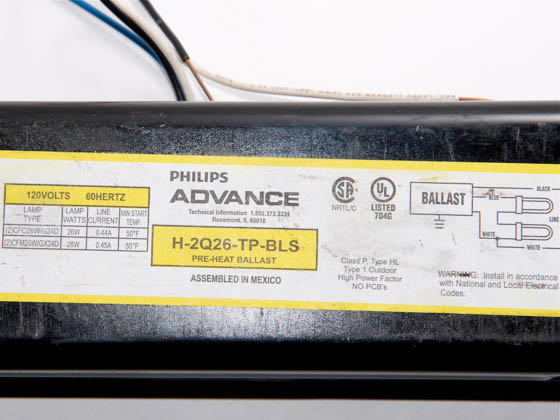 Advance Transformer H2Q26TPBLS H2Q26TPBLS (120V) Philips Advance 26 Watt, 120 Volt Two Lamp Plug-in CFL Magnetic Ballast