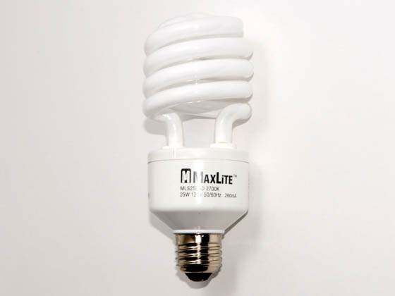 MaxLite M01104 MLS25EADWW (Dimmable) 100 Watt Incandescent Equivalent, 25 Watt, 120 Volt Dimmable Warm White Spiral CFL Bulb.