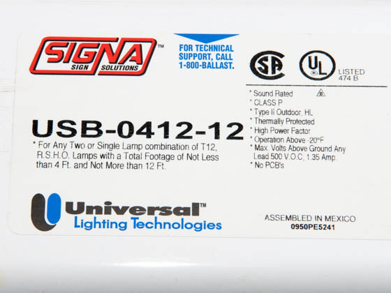Universal Douglas USB-0412-12 USB-0412-12 (DISC Use ESB216-12) Universal Magnetic Sign Ballast for High Output T12 Lamps