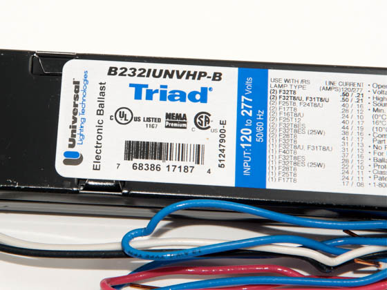 Universal Douglas B232IUNVHP-B000I Universal 120-277 Volt Two Lamp Standard F32T8 Electronic IS Ballast, Standard Ballast Factor Model
