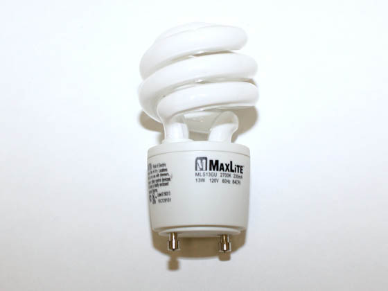 MaxLite M11279 MLS13GUWW GU24 60 Watt Incandescent Equivalent, 13 Watt, Warm White GU24 Spiral Compact Fluorescent Lamp