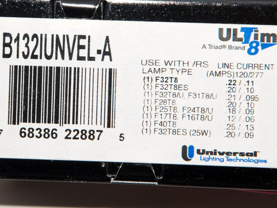 Universal Douglas B132IUNVEL-A010C Universal 120-277 Volt One Lamp High Efficiency F32T8 Electronic IS Ballast, Low Ballast Factor Model