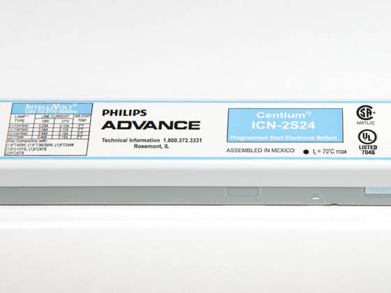 Advance Transformer ICN2S2435I Philips Advance 120-277 Volt Two Lamp F24T5 Electronic High Output Ballast.
